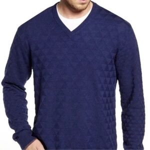 Robert Graham Randie Navy Blue Merino Wool V-Neck Sweater